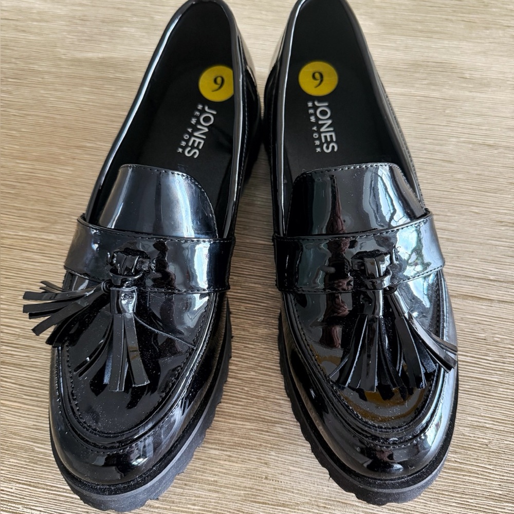 Jones New York Shiny Black Loafers with Tassels